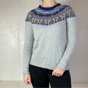 Eddie Bauer Gray + Blue Colorwork Nordic Fair Isle Knit Sweater